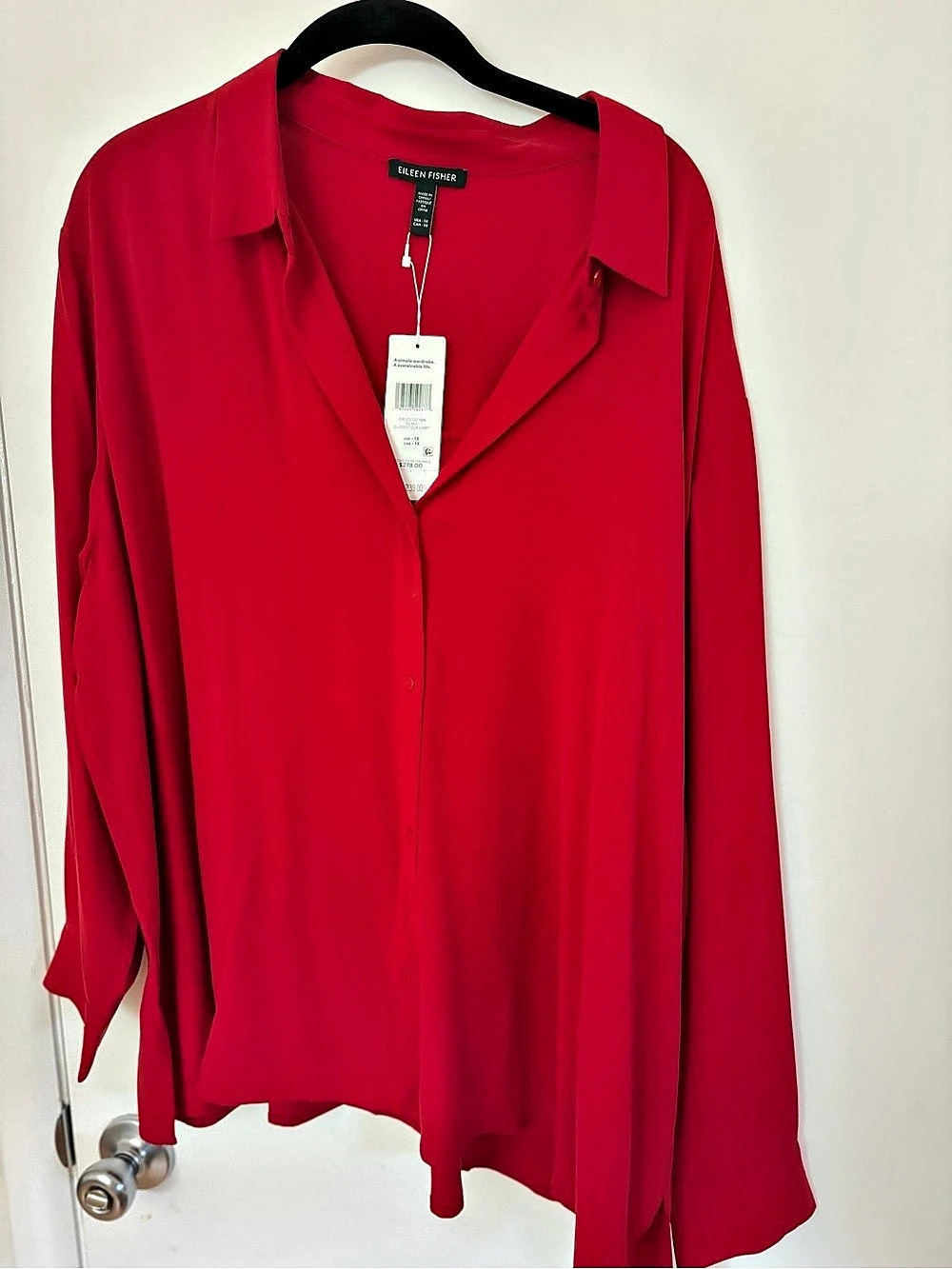 EILEEN FISHER Silk Georgette Crepe Classic Collar Shirt NWT